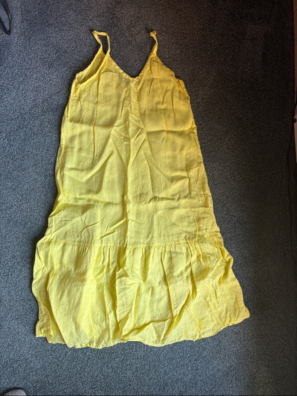 Terzo Millenio Bright Yellow Linen Maxi Dress with Spaghetti Straps